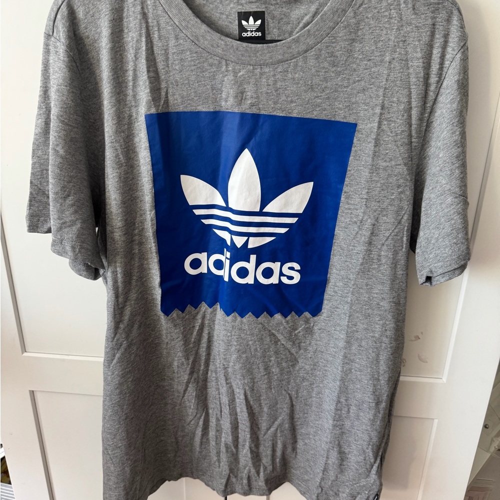 adidas Grey Tee with Blue Trefoil Graphic